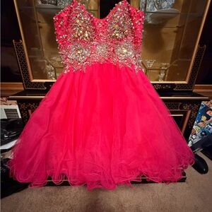 Hot Pink Beaded Tulle Cocktail Dress for Women